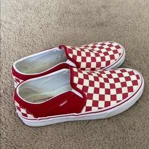 Red and Cream Checkered Vans Size 8